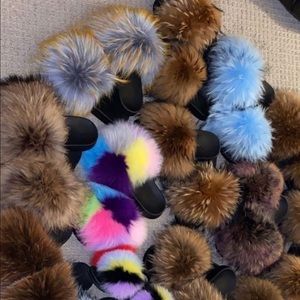 Real Raccoon Fur Slides
